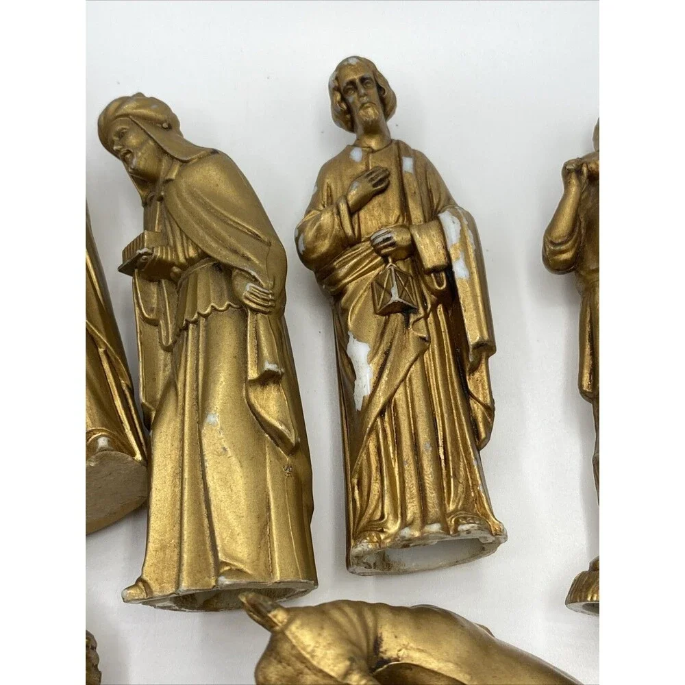Vintage Christmas Nativity Figures 12 Pc Plastic Hong Kong Wisemen Jesus Angel